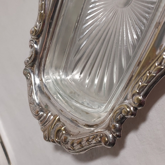 3pc Silver & glass Butter dish by Sheridan Silverplate vintage antique - Picture 9 of 15
